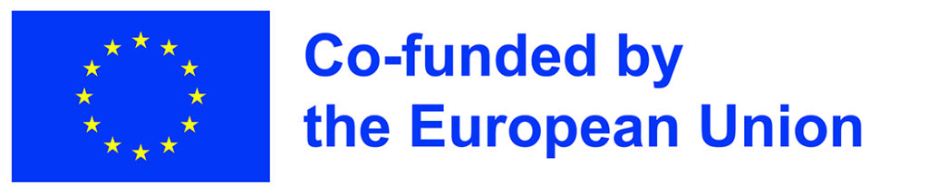 Sininen Euroopan unionin lippu, jossa on keltaisia tähtiä, sekä teksti ”Co-funded by the European Union” sinisellä valkoisella taustalla.